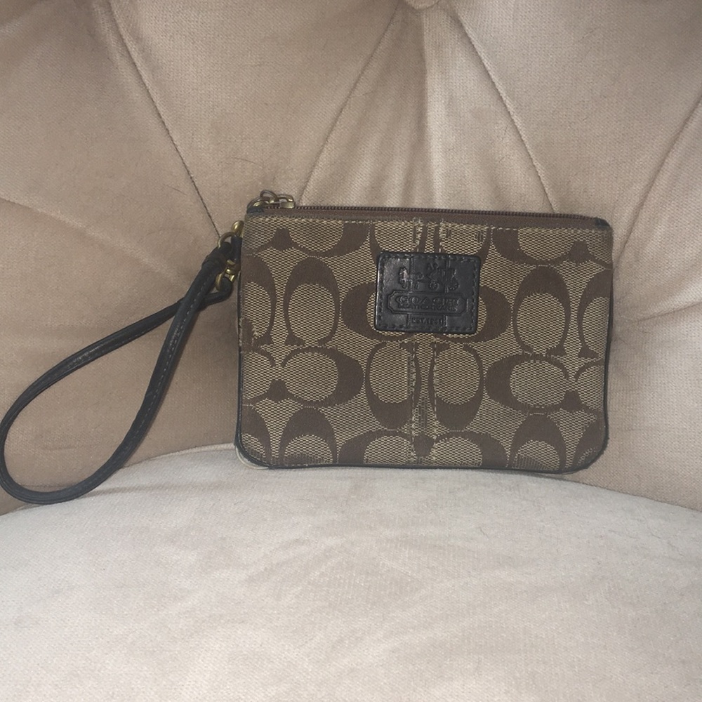 Small Brown and Black Coach Wristlet